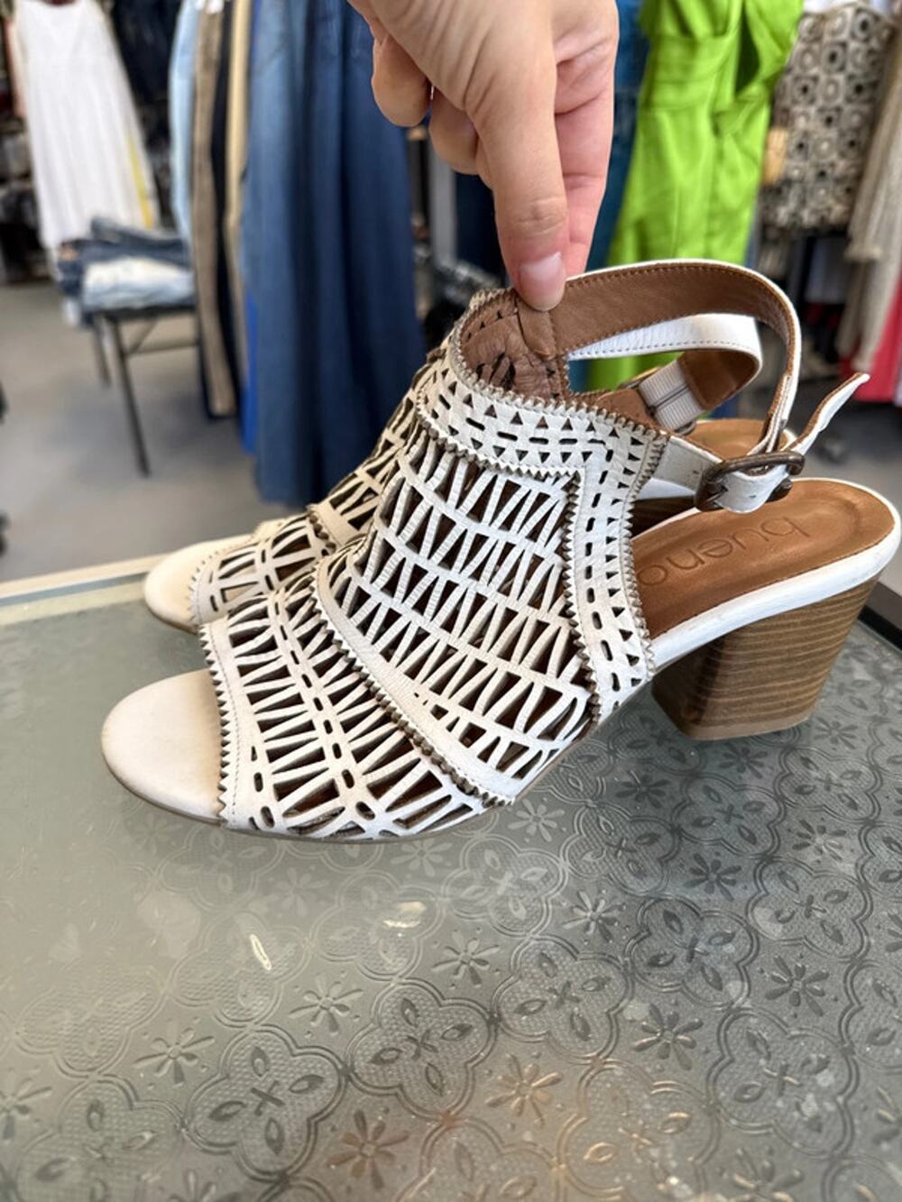 Bueno Laser Cutout Leather Sandals Size 40 US 9.5